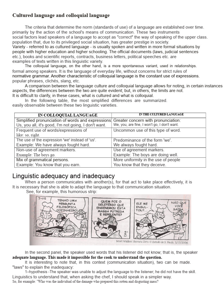 Cultured vs. Colloquial Language Differences | PDF | Linguistics ...