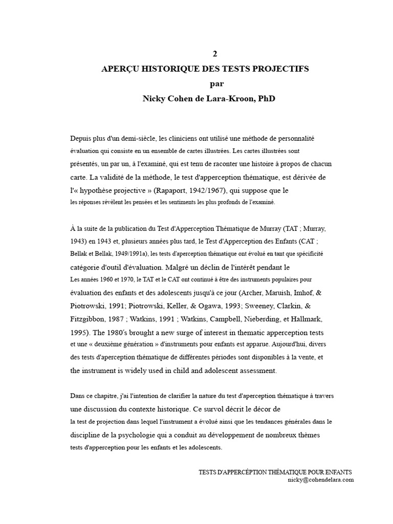 Historique des tests projectifs en psychologie | PDF | Psychologie ...