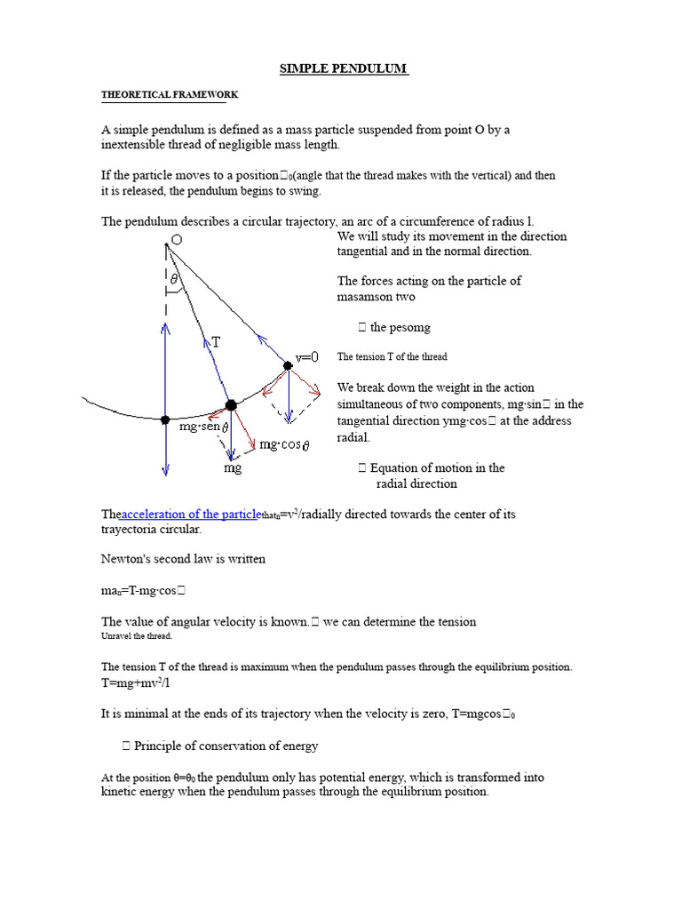 Theoretical Framework Of The Pendulum Pdf Pendulum Force