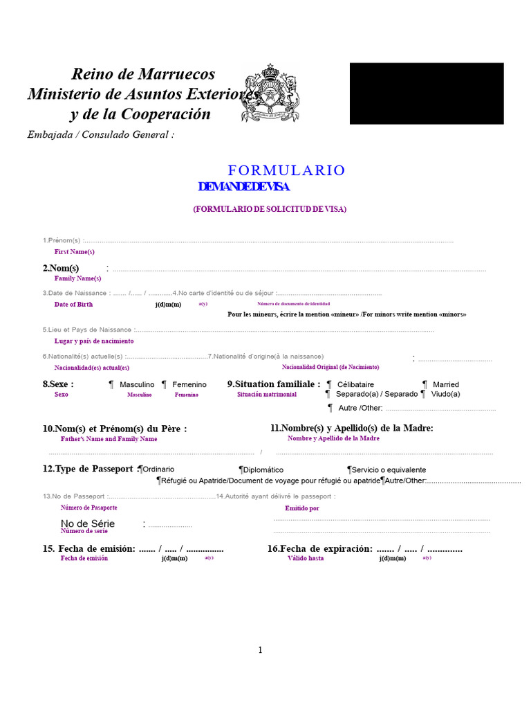 Formulario de Solicitud de Visa Marruecos | PDF | Visa de viaje
