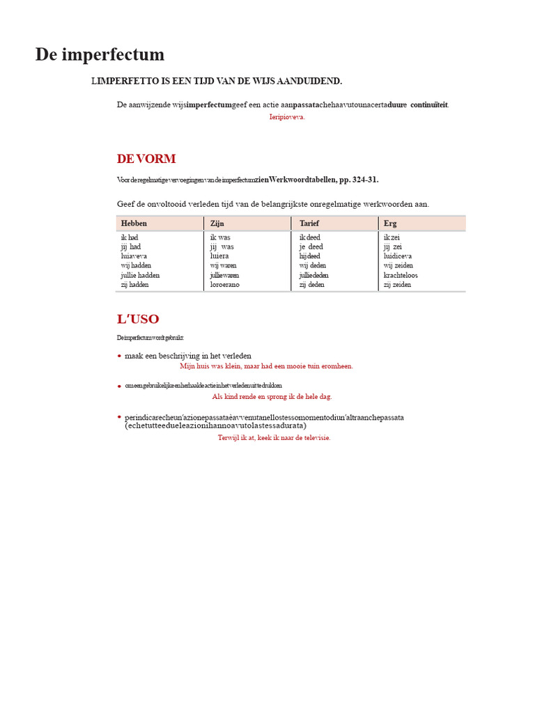 De Onvoltooid Verleden Tijd | PDF