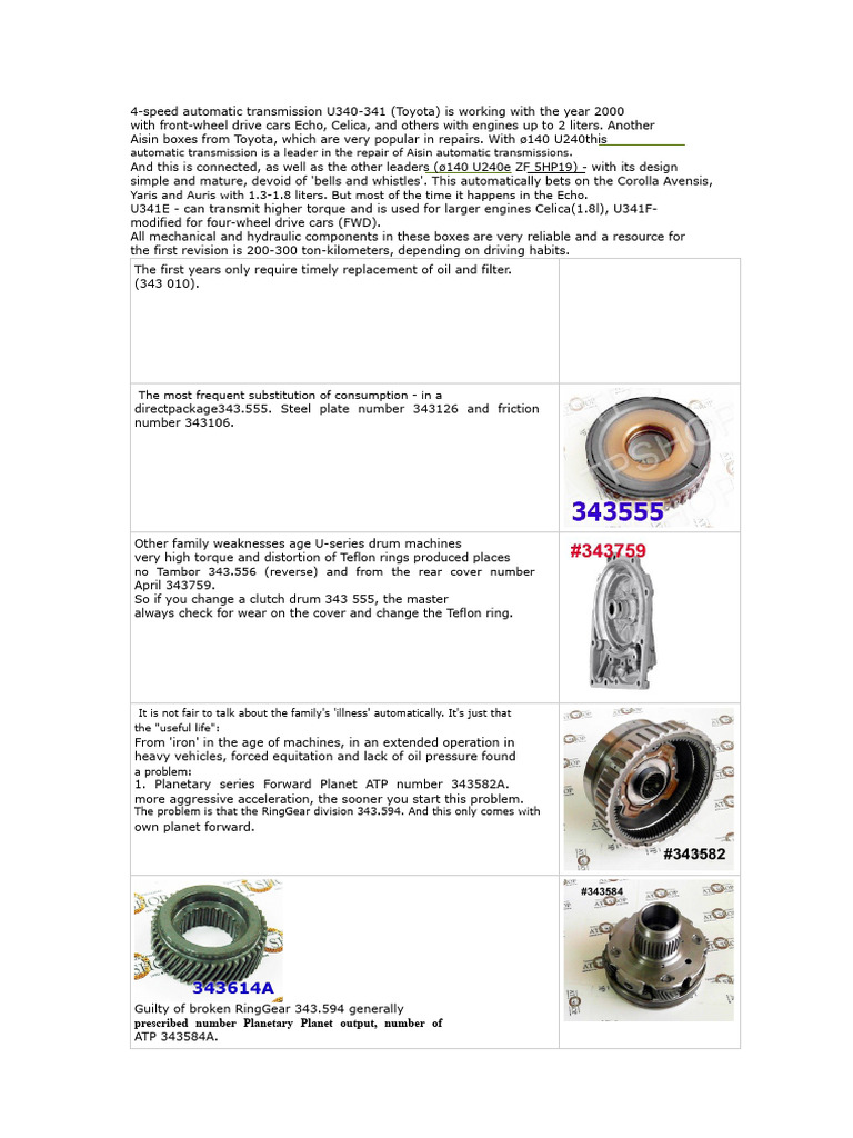 Toyota U340-341 Transmission Overview | PDF | Automatic Transmission ...