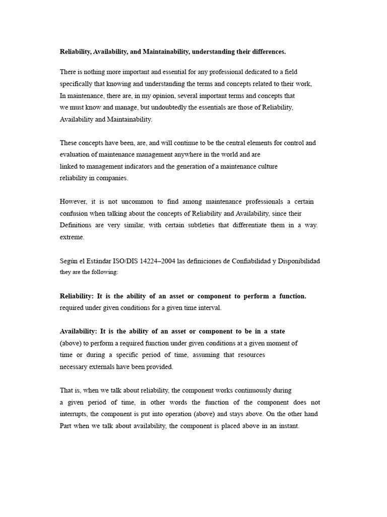 Understanding Reliability, Availability, Maintainability | PDF ...