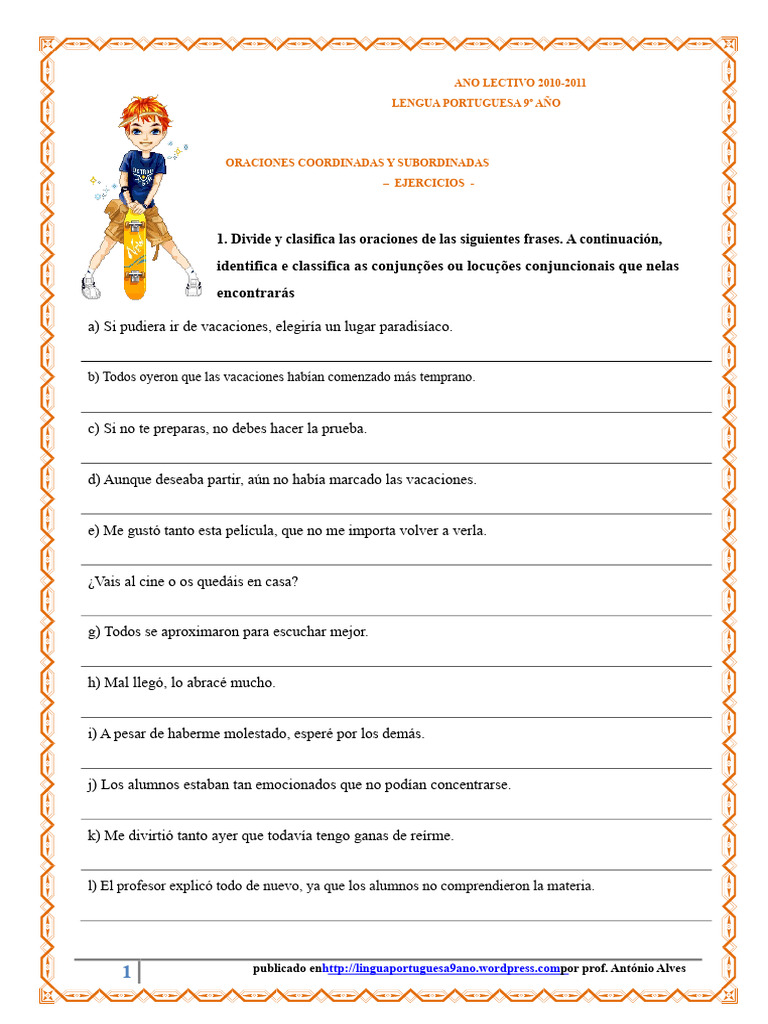 Oraciones Coordinadas y Subordinadas - Ejercicios II (Blog9 10-11) | PDF