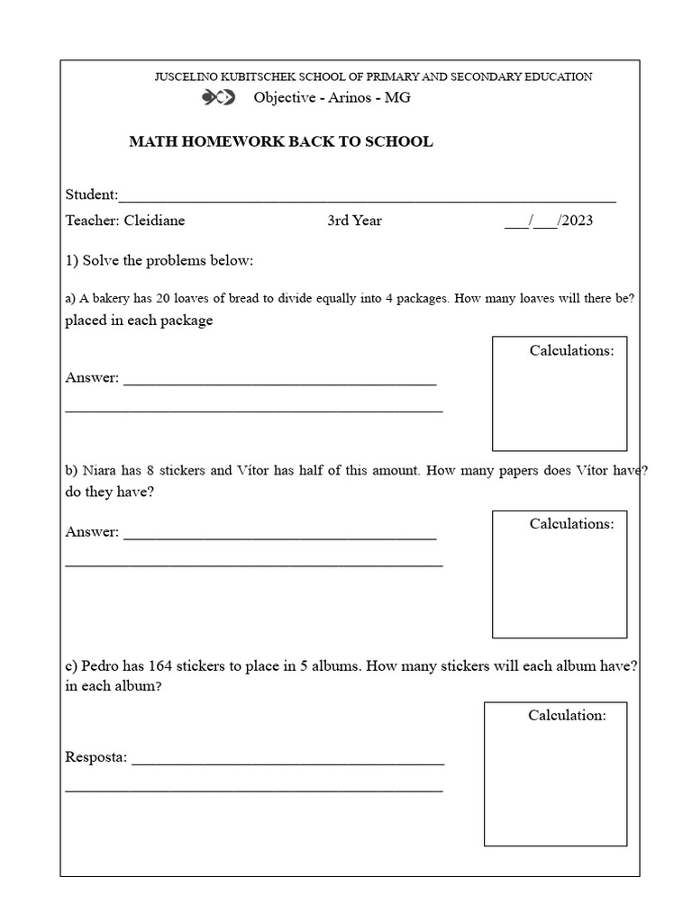 Math Homework for 3rd Grade Students | PDF