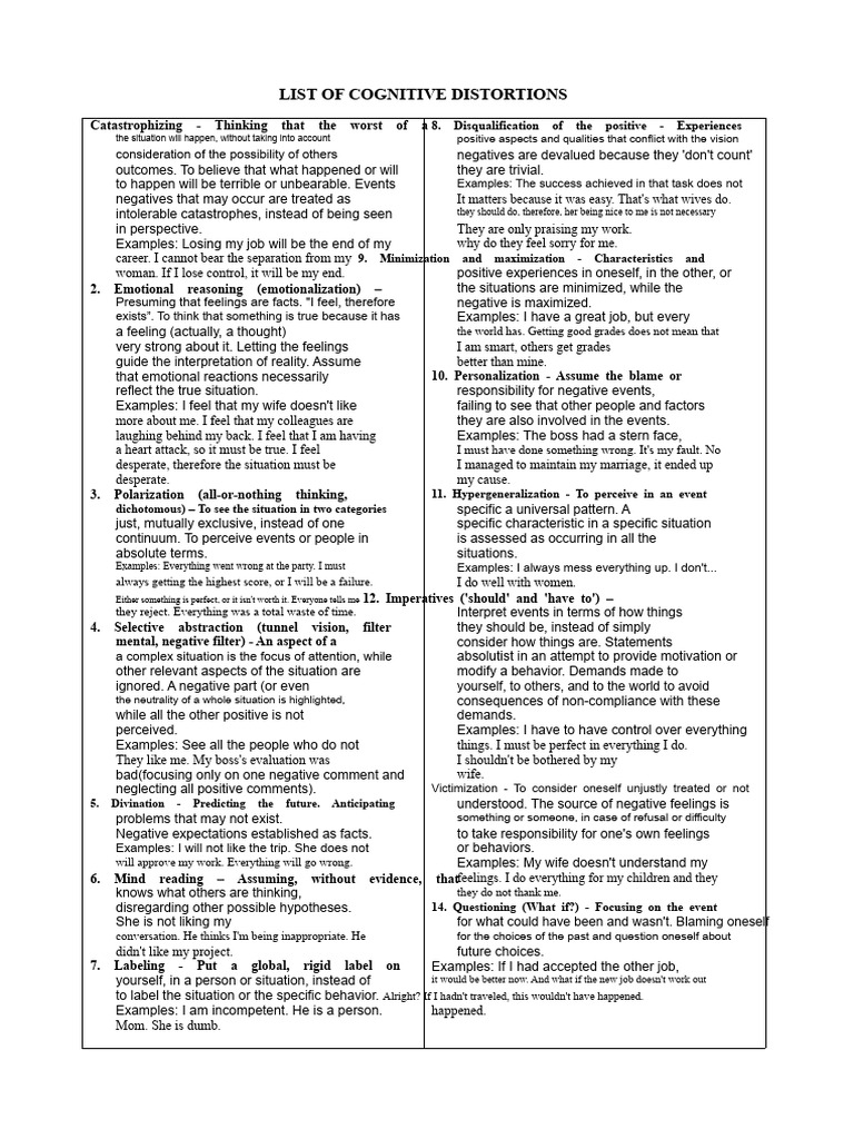 Understanding Cognitive Distortions | PDF | Feeling | Psychology