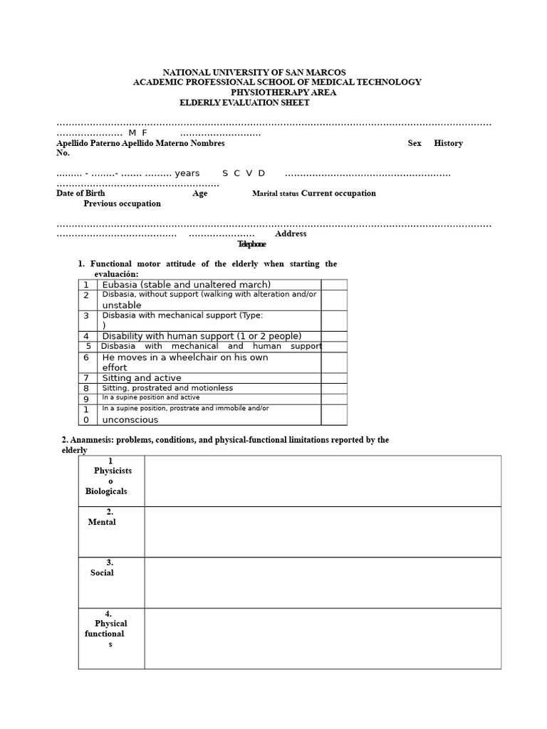 Elderly Functional Assessment Form | PDF | Urinary Incontinence ...