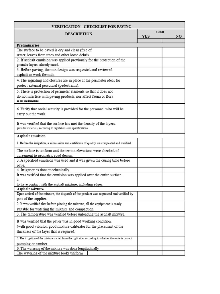 Paving Verification Checklist Guide | PDF | Road Surface | Concrete