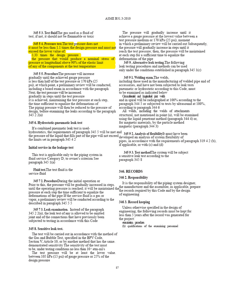 ASME B31.3-2010 Pressure Testing Guidelines | PDF | Pressure | Leak