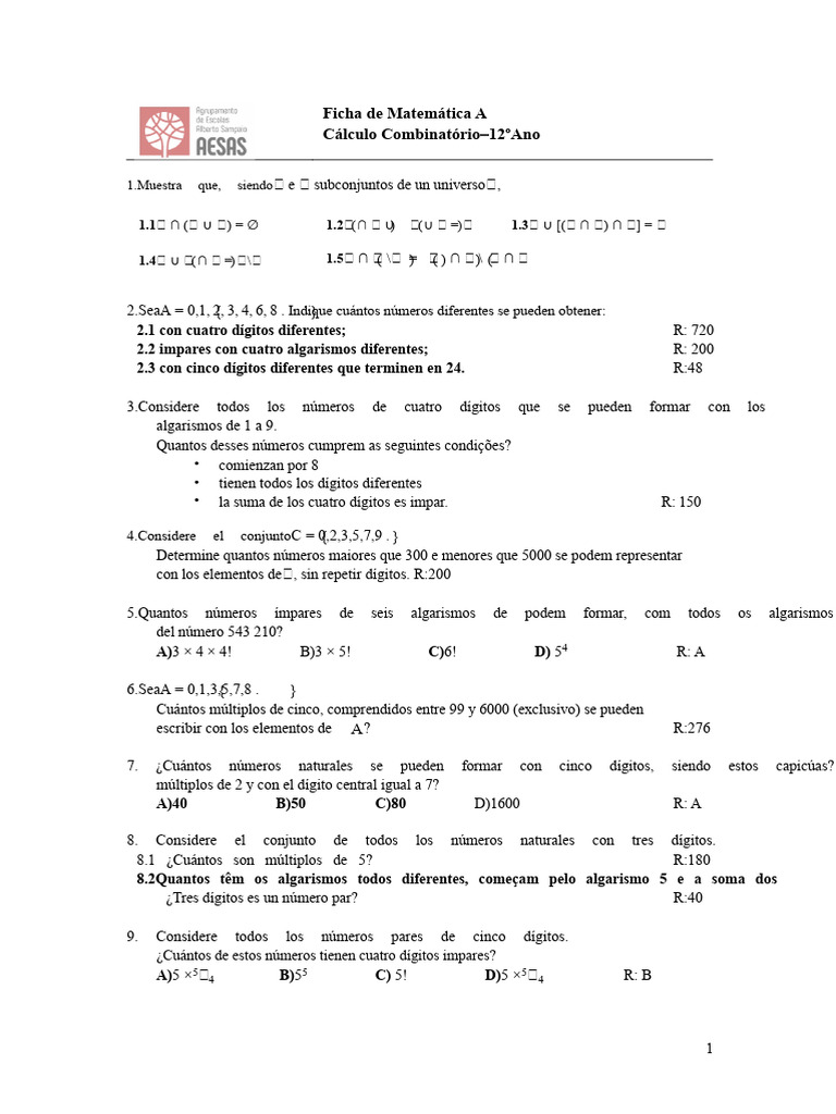 1.ficha Cálculo Combinatorio | PDF | Combinatoria | Jugando a las cartas