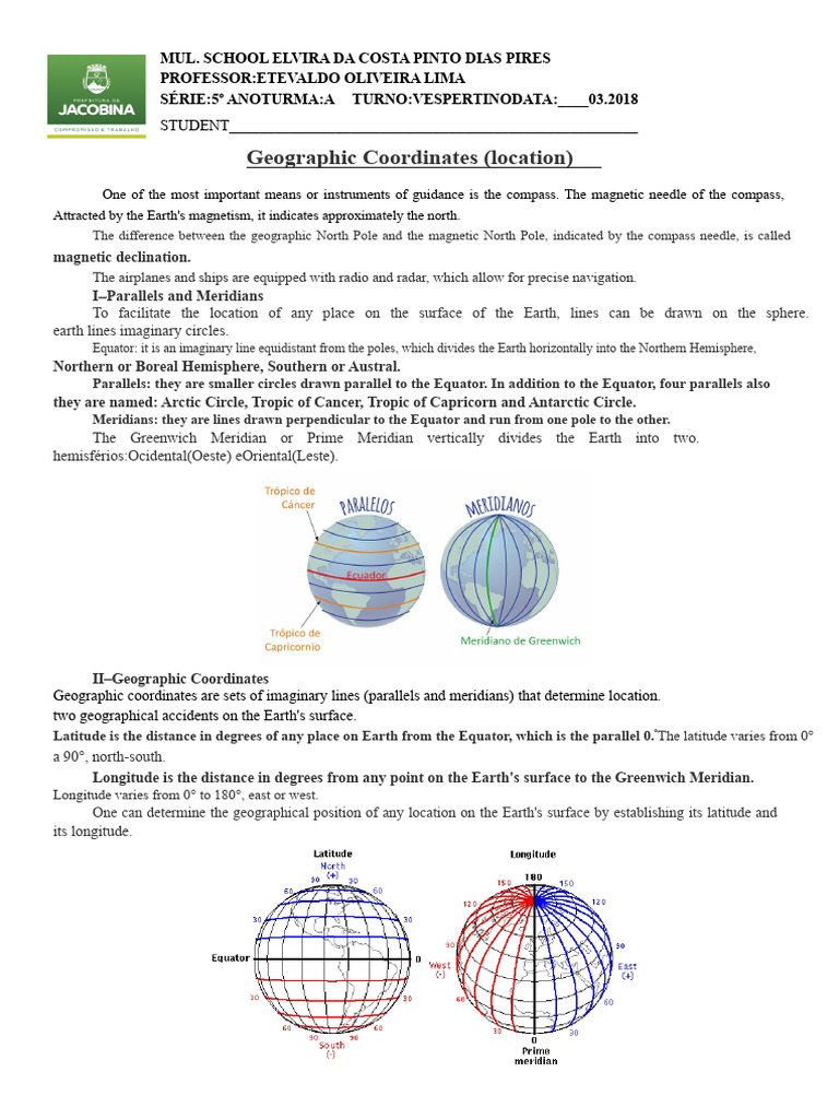 Assessment Activity - 5th Grade - Geographic Coordinates | PDF ...