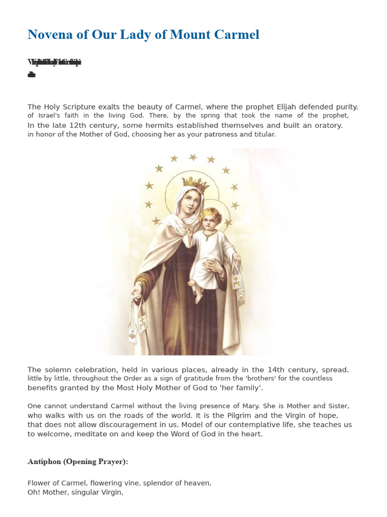 Novena Prayers to Our Lady of Carmel | PDF | Mary, Mother Of Jesus | Prayer