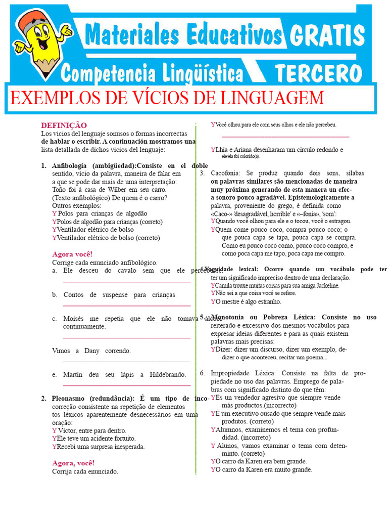 Vícios de Linguagem: Exemplos e Definições | PDF | Palavra | Linguística
