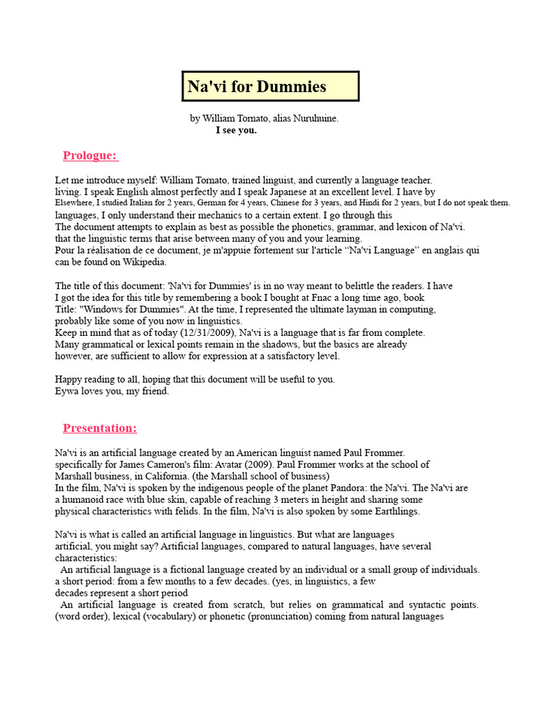 Learn Na'vi Language Basics | PDF | Consonant | Verb