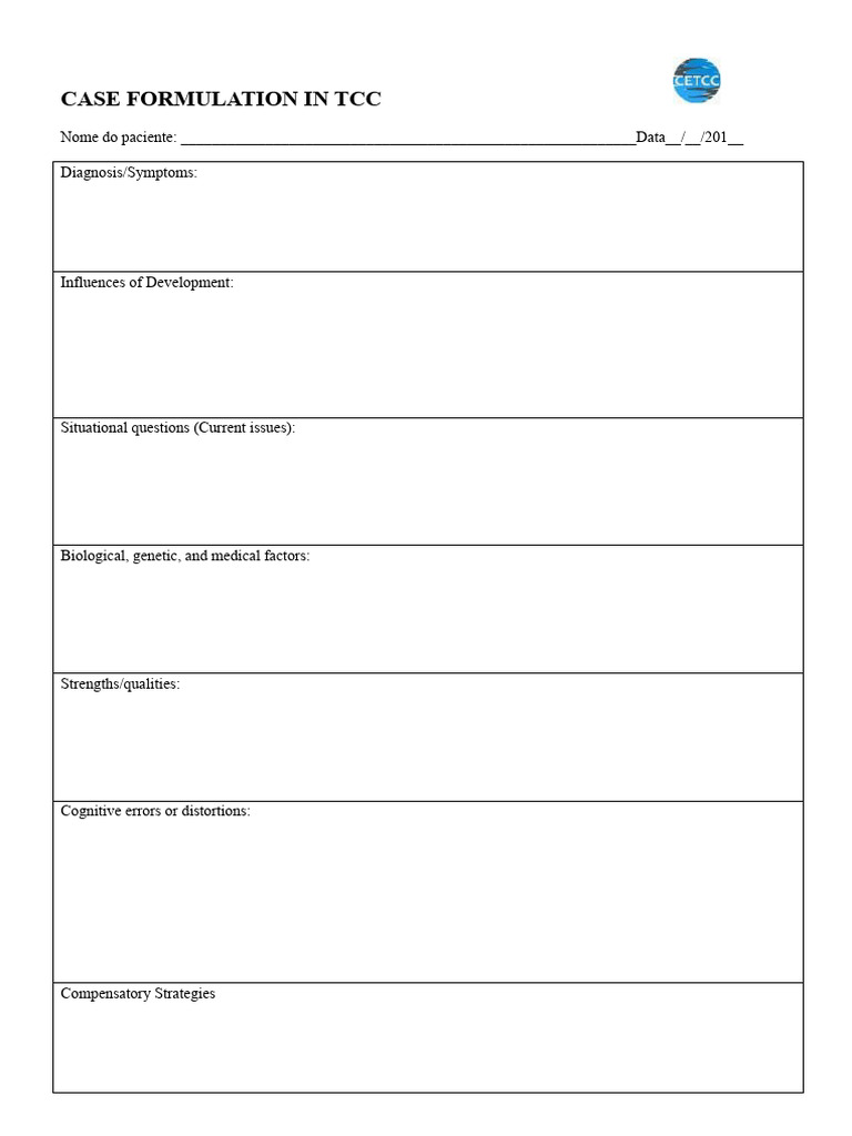 TCC Case Formulation Template | PDF
