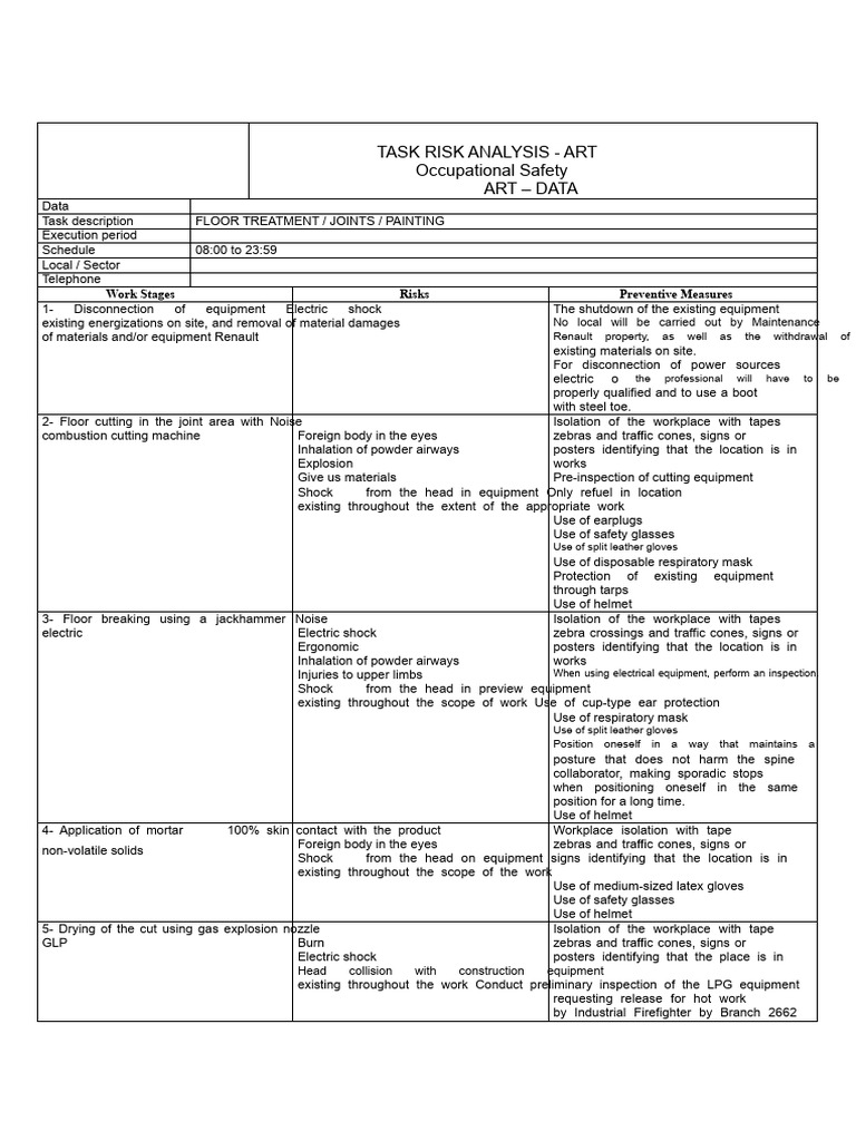 Preliminary Risk Analysis Floor Treatment Joints Painting | PDF ...