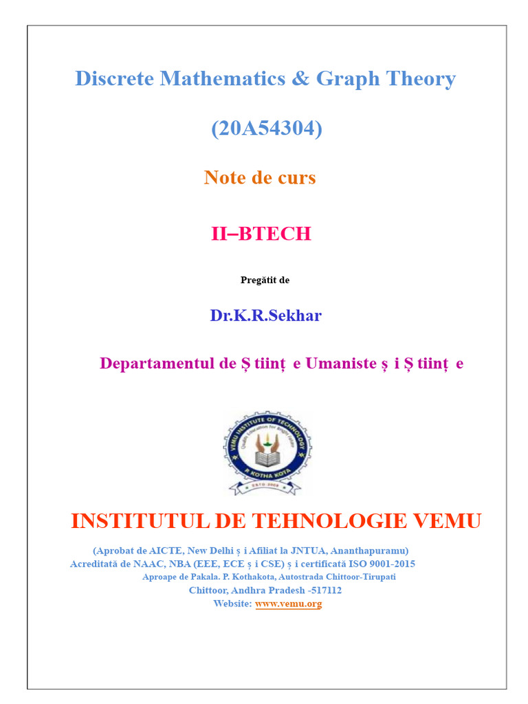 Discrete Mathematics & Graph Theory (20A54304) : Note de Curs | PDF