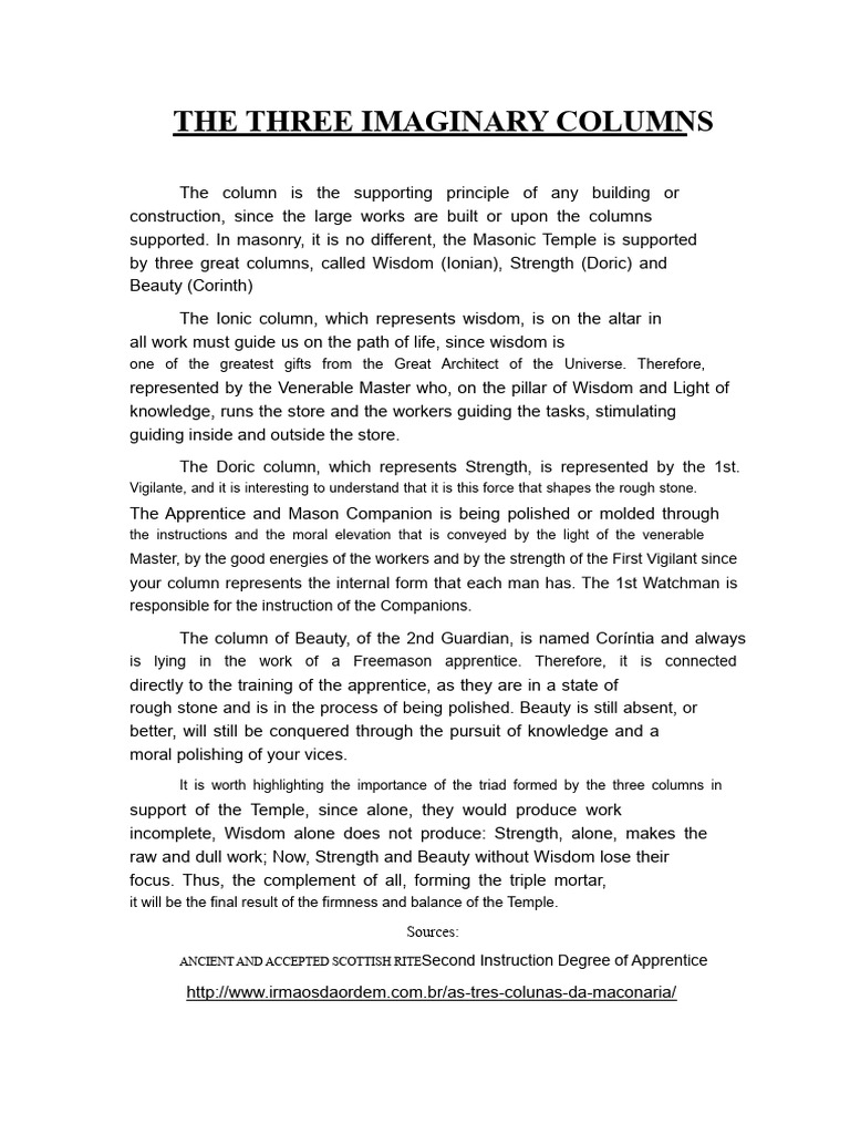 The Three Columns and others | PDF | Freemasonry | Column