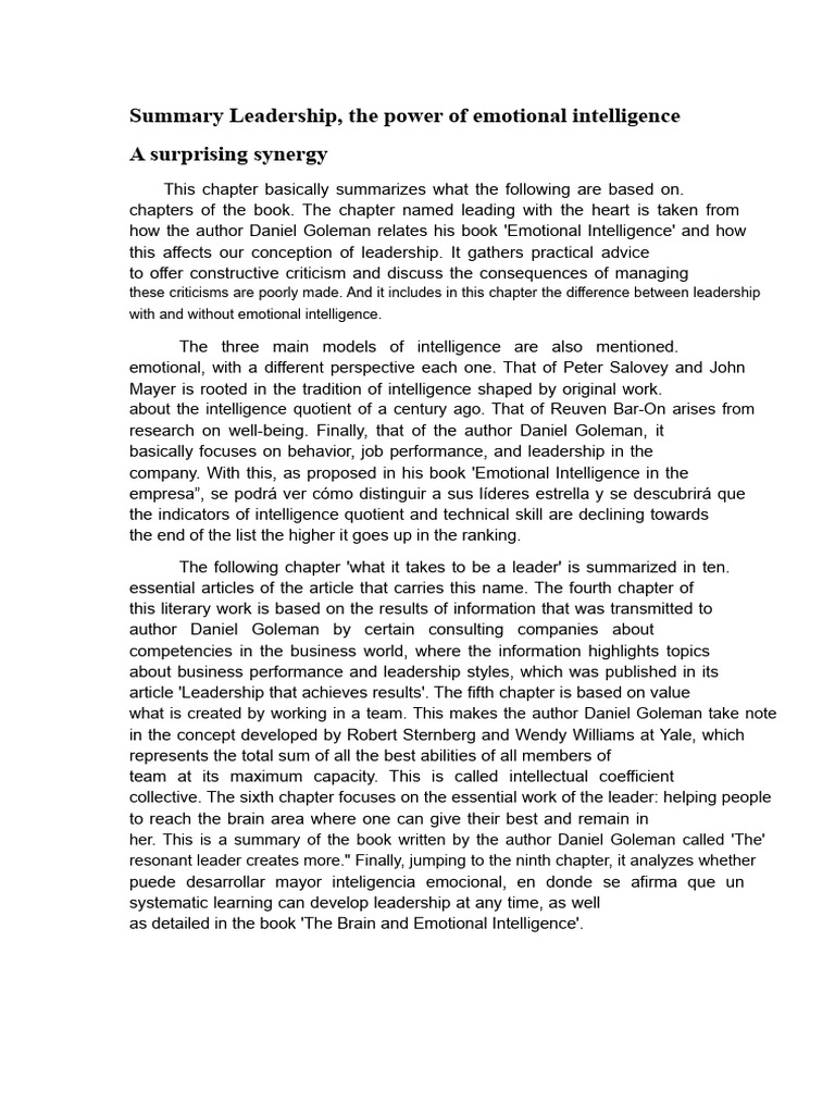 Emotional Intelligence in Leadership | PDF | Leadership | Intelligence
