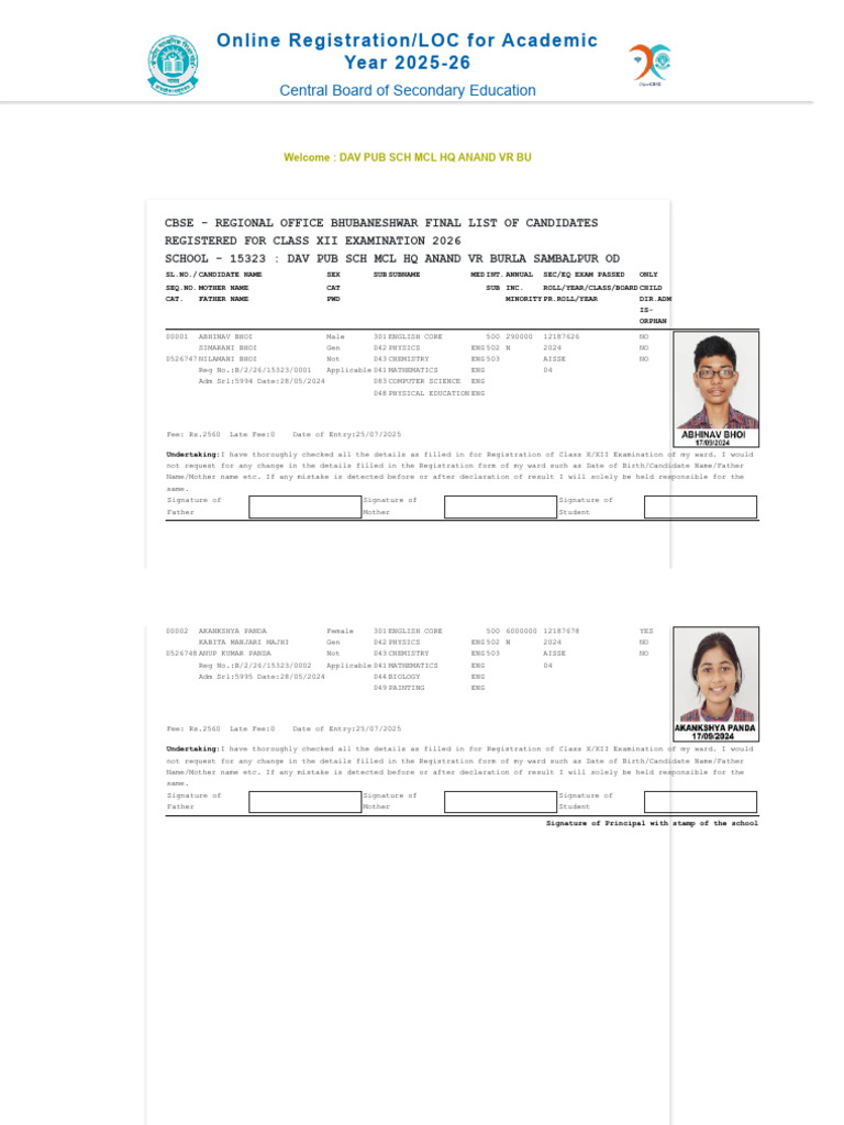 CBSE Class XII Candidates List 2026 | PDF | Educational Stages | Schools