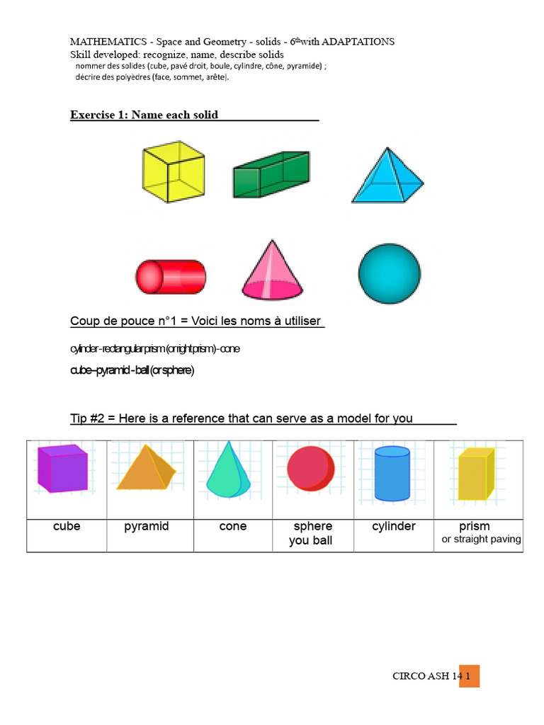 6th Grade Math Solids - Adaptations | PDF | Geometry | Polytopes