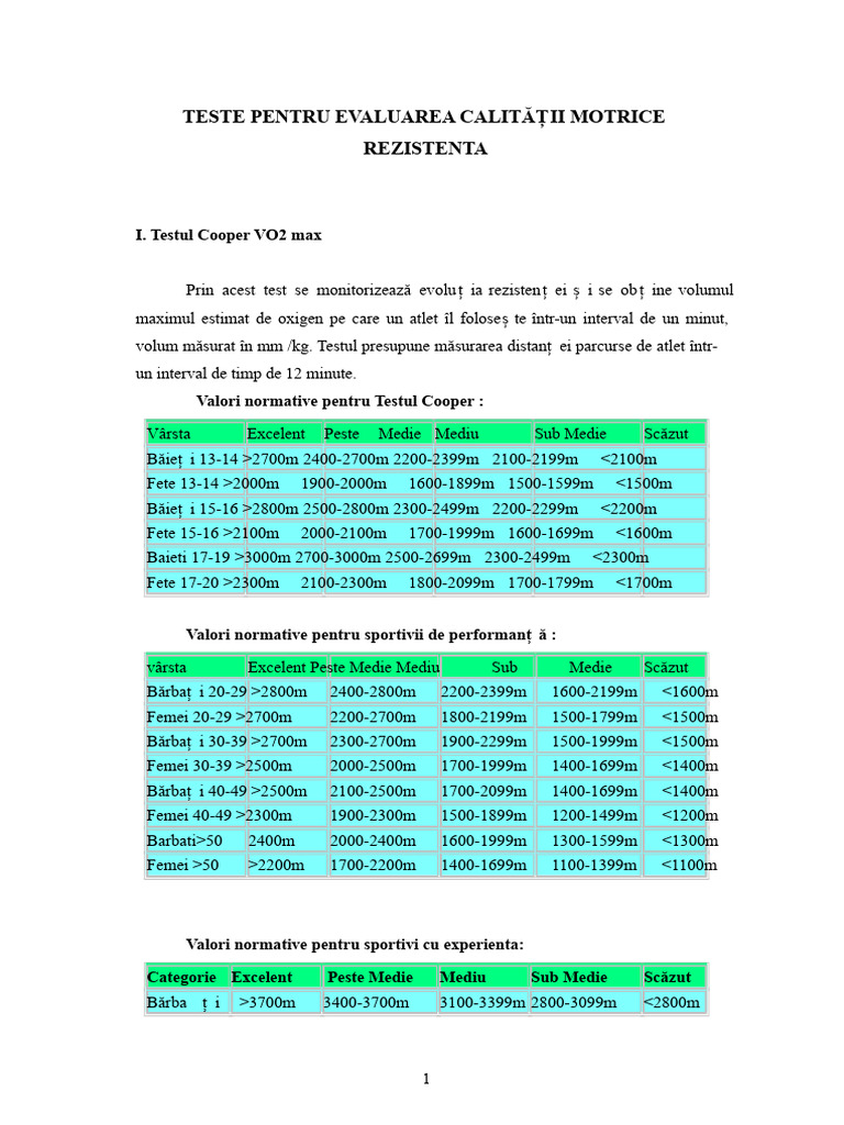 Teste Pentru Evaluarea Calității Motrice Rezistență | PDF