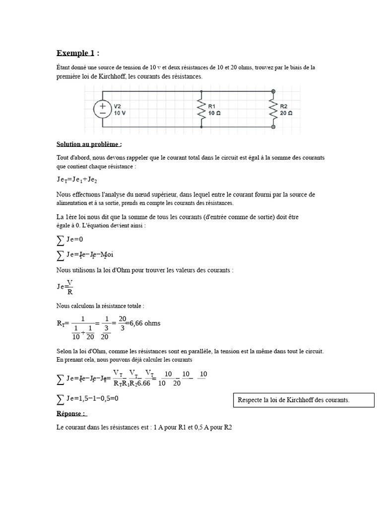 Courants dans un circuit avec Kirchhoff | PDF | Tension électrique ...