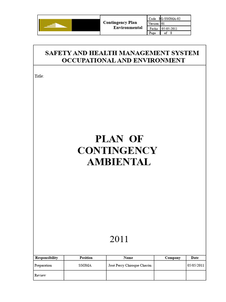 2011 Environmental Contingency Plan | PDF | Pollution | Water