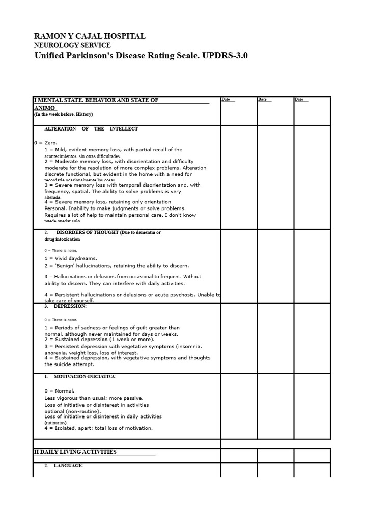 Parkinson's Disease Assessment Scale | PDF | Hallucination | Psychosis