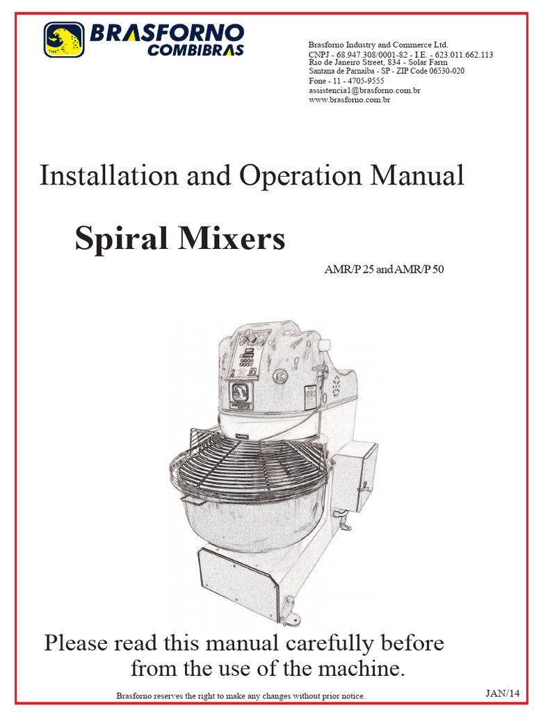 Spiral Mixer Operation Manual | PDF | Machines | Decibel