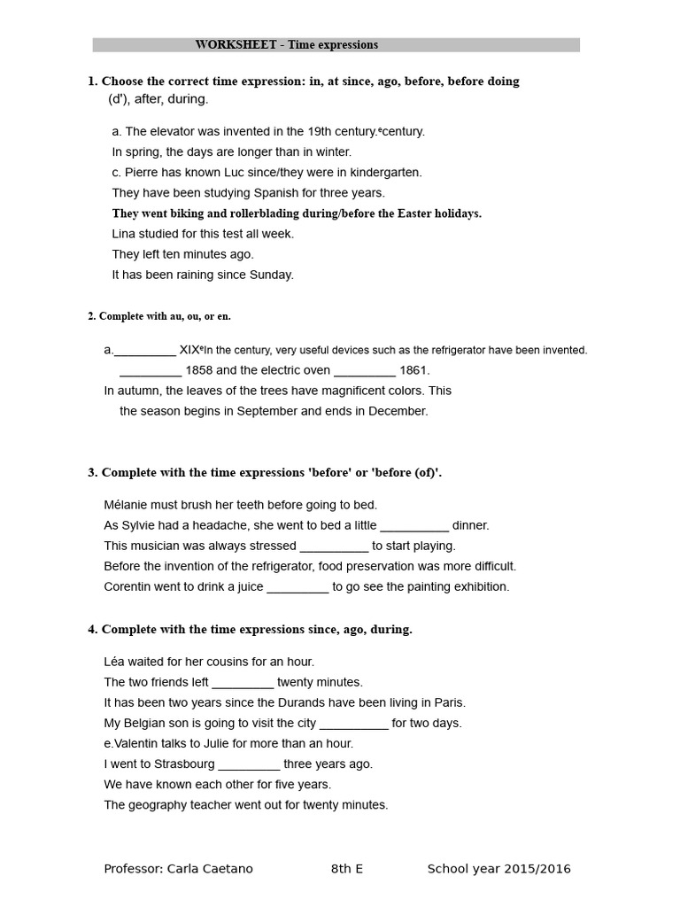 Time Expressions - Exercises | PDF