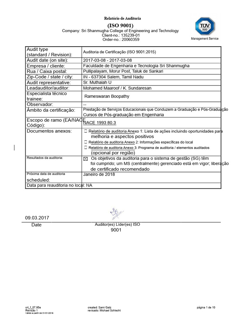 Relatório de Auditoria ISO 9001:2015 | PDF