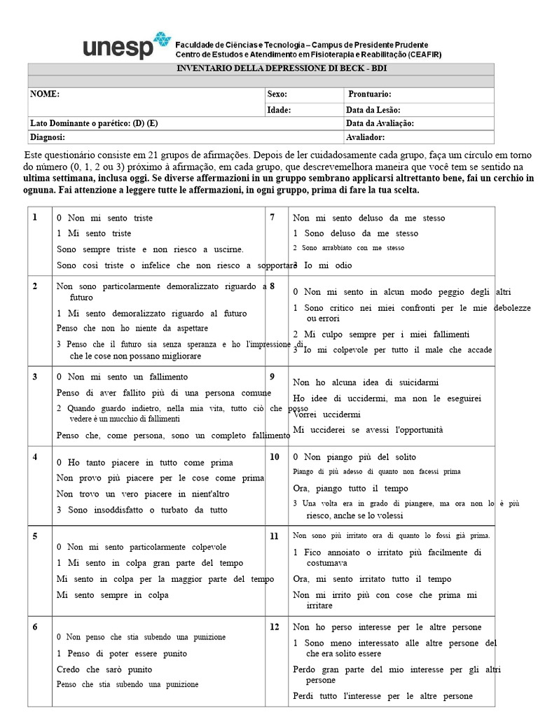 Inventario Della Depressione Di BECK | PDF