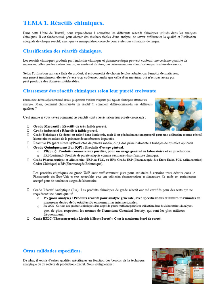 Classification et manipulation des réactifs chimiques | PDF | Chimie ...