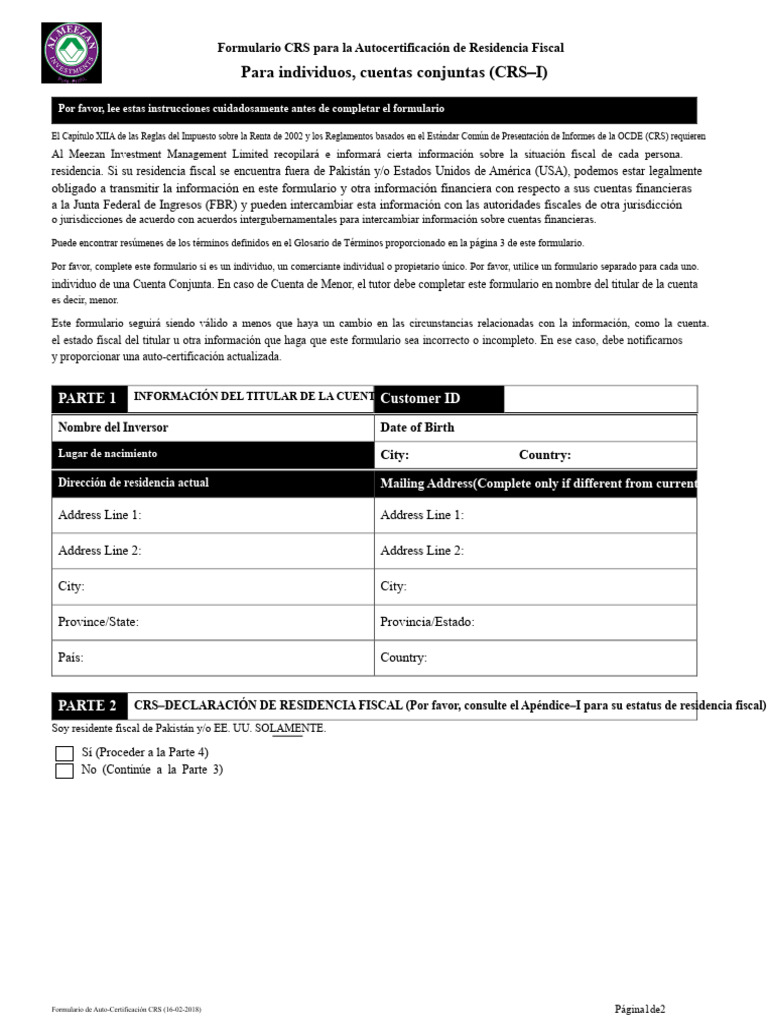 Formulario CRS de Autocertificación Fiscal | PDF | Impuestos