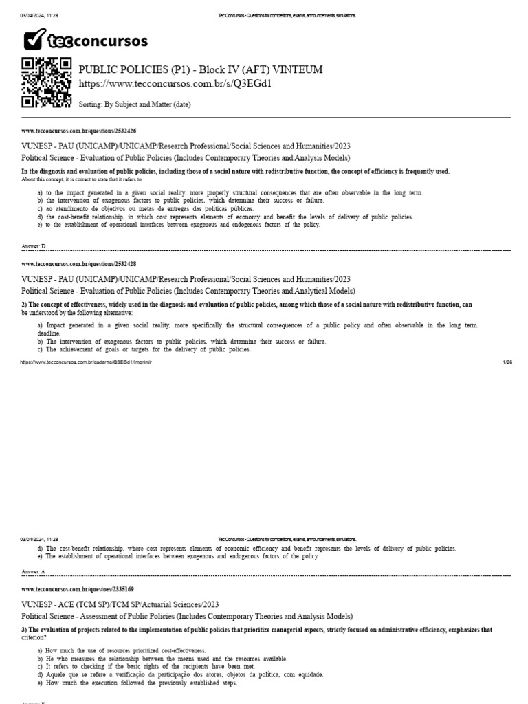 Exercises - Block VI - Cycle of public policies | PDF | Policy | Evaluation