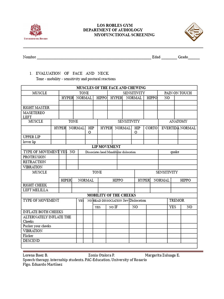 Myofunctional Screening Evaluation Report | PDF | Tongue