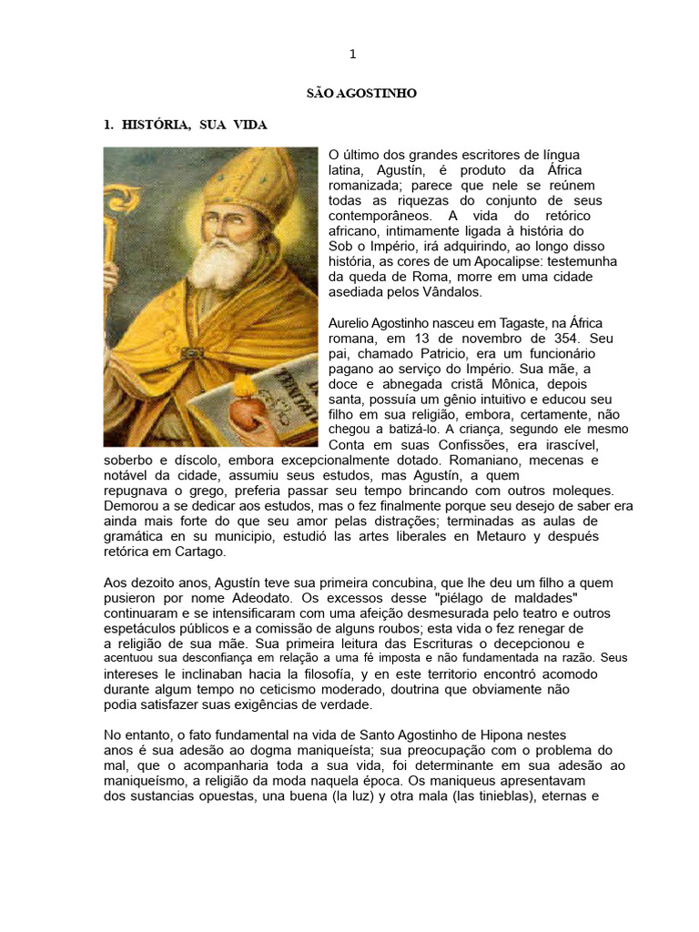 Vida e Obras de Santo Agostinho | PDF | Agostinho de Hipona | Trindade