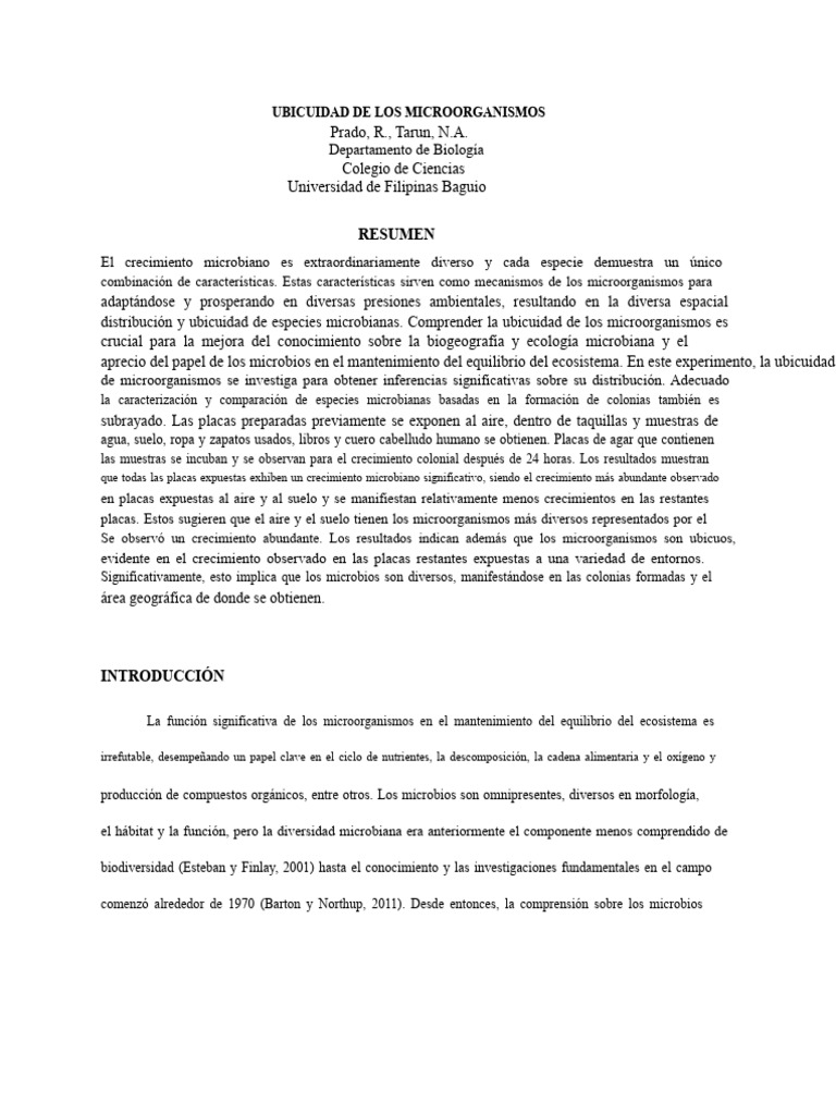 Ubicuidad de Los Microorganismos | PDF | Microorganismo | Agua