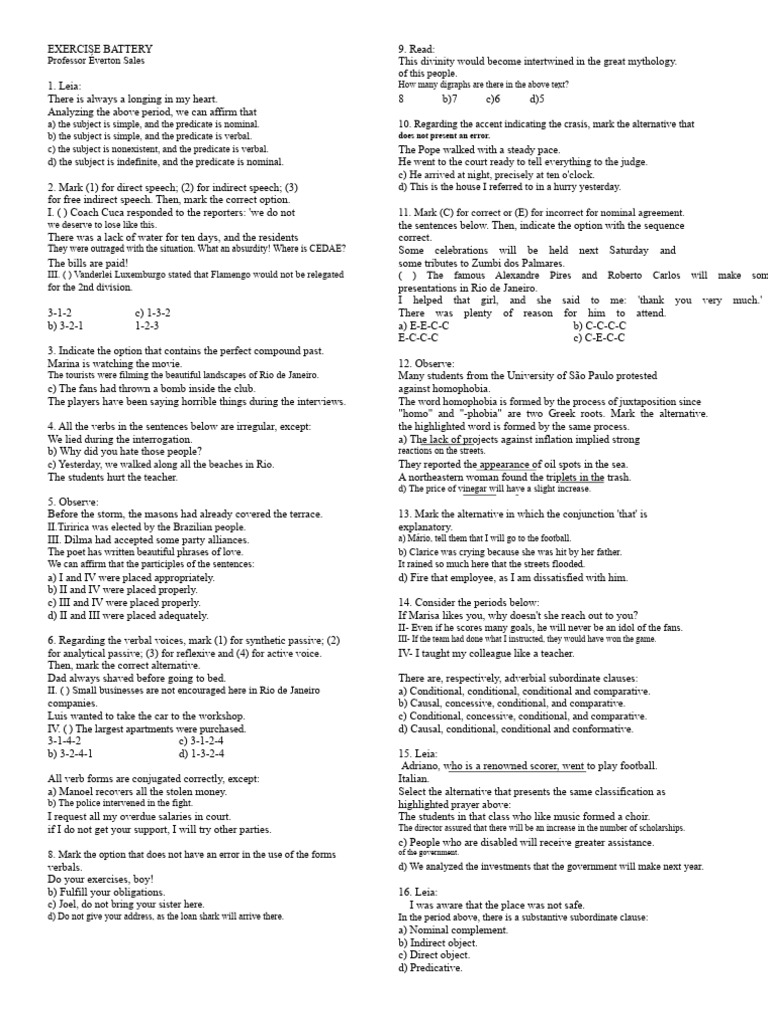 Language Exercise Battery Analysis | PDF | Subject (Grammar ...