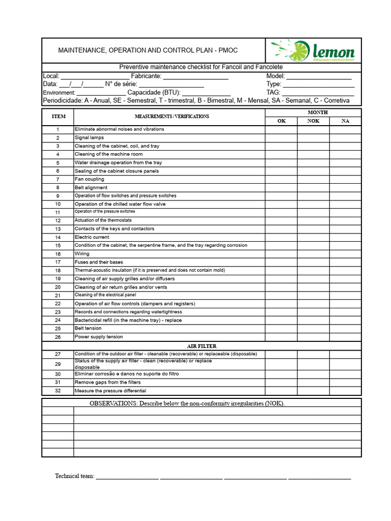 PMOC Preventive Maintenance Checklist | PDF | Switch | Electrical ...