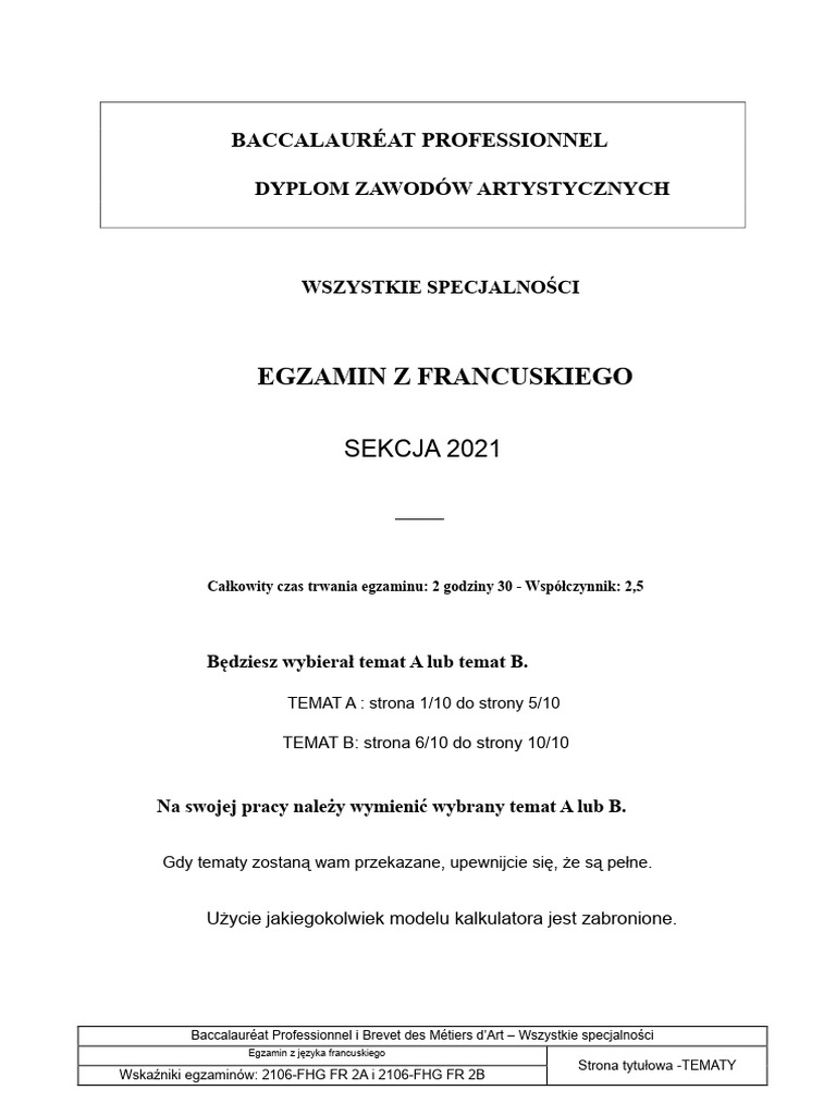 Temat BCP Francuski | PDF