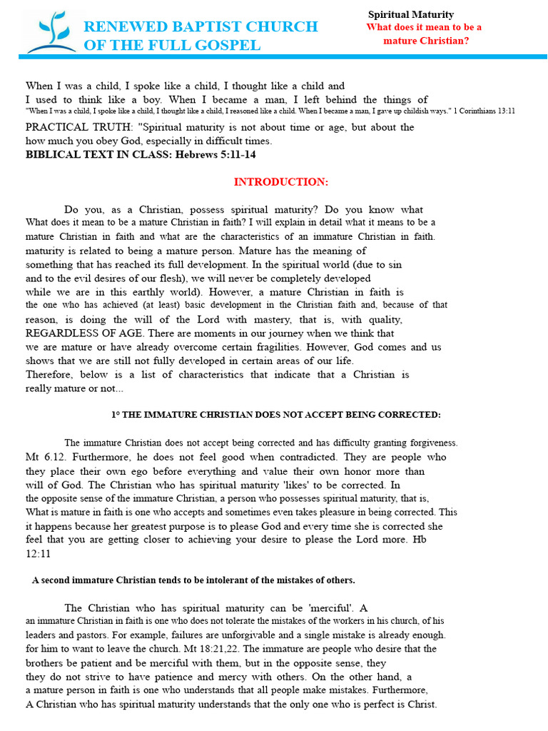Spiritual Maturity | PDF | Jesus | Faith