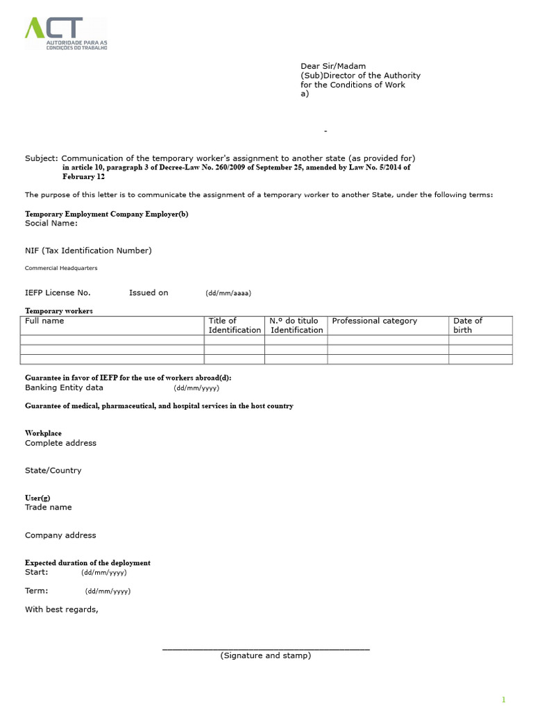 Work Certificate Template | PDF | Employment | Temporary Work