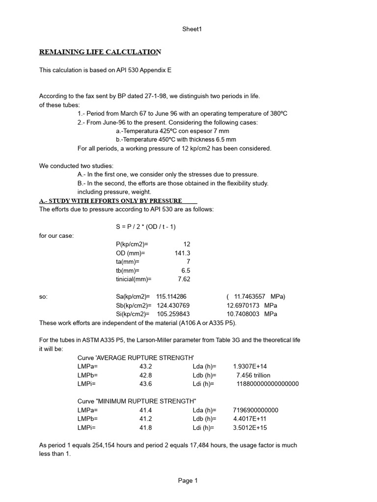 remaining life API 530.xls | PDF | Fracture | Materials Science
