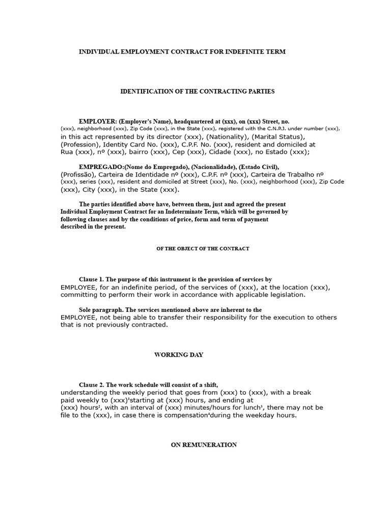 Individual Employment Contract of Indefinite Duration | PDF ...