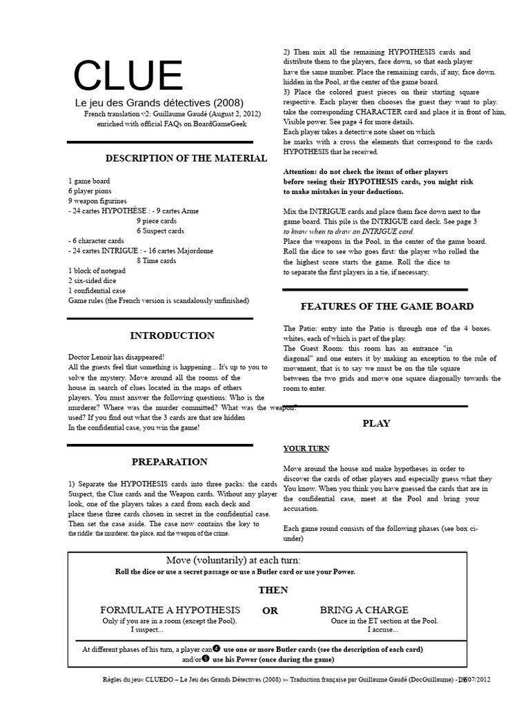Cluedo Game Rules and Setup Guide | PDF