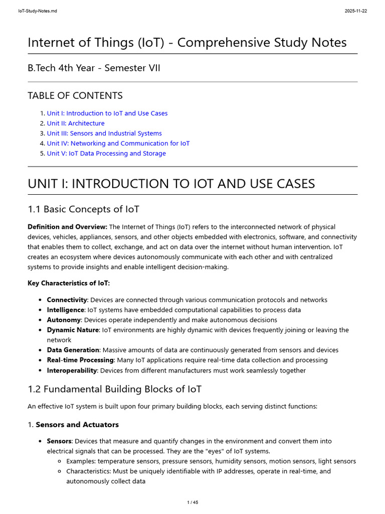 IoT Study Notes for B.Tech Students | PDF | Internet Of Things | Analog ...