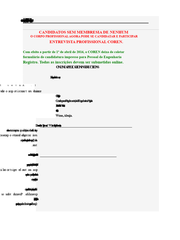 Inscrição Online para Candidatos COREN | PDF | Engenharia | Educação ...