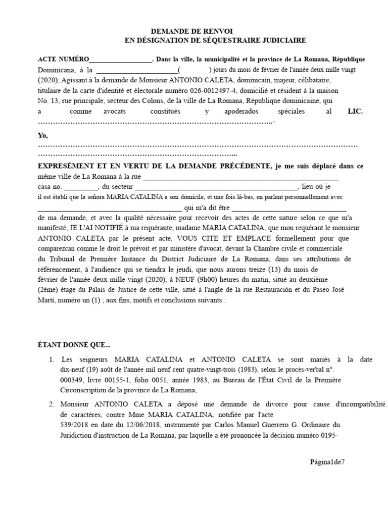 Demande de séquestre judiciaire à La Romana | PDF | Divorce | Justice